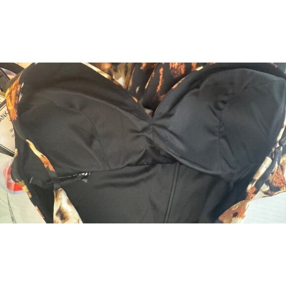 NWT XSCAPE Size 12 Animal Print Sleeveless V-Neck Dress Flounce Hem - Picture 6 of 15